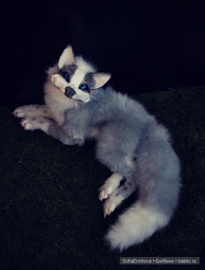 Лис, окрас платина — Игрушки в смешанной технике (мех и глина): Арт (фото 6)