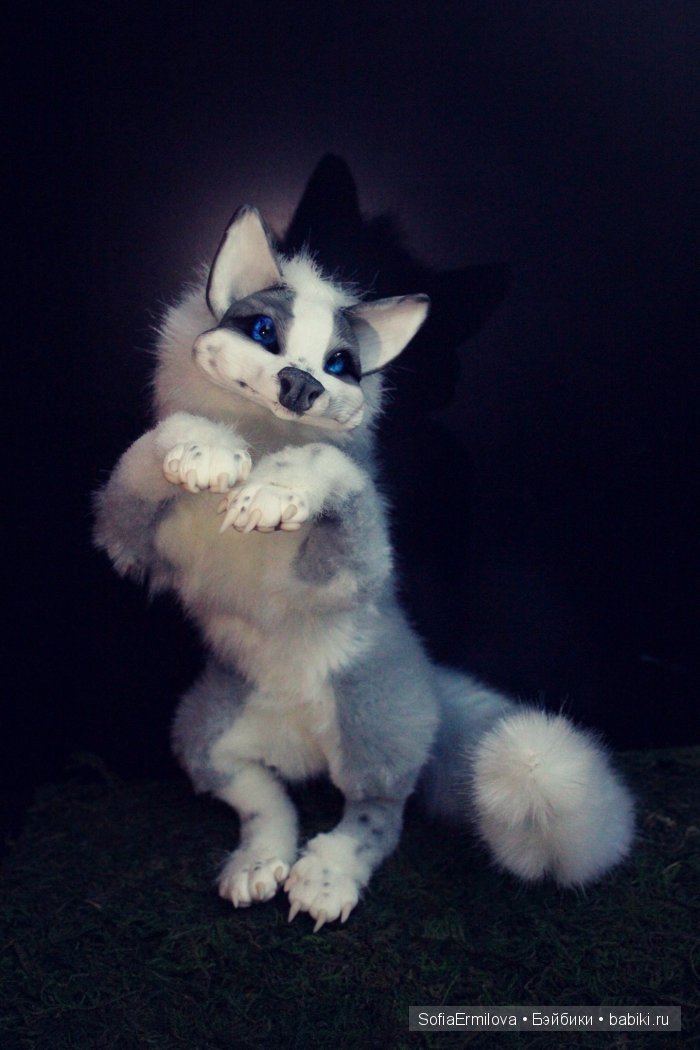 Лис, окрас платина — Игрушки в смешанной технике (мех и глина): Арт (фото 5)