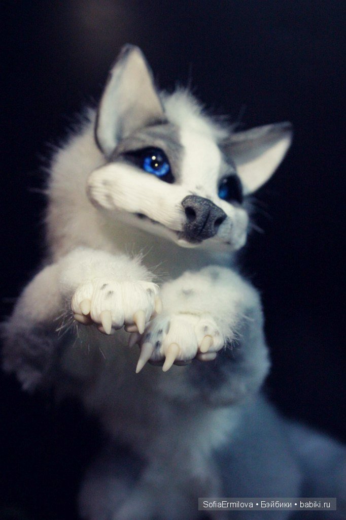 Лис, окрас платина — Игрушки в смешанной технике (мех и глина): Арт (фото 10)