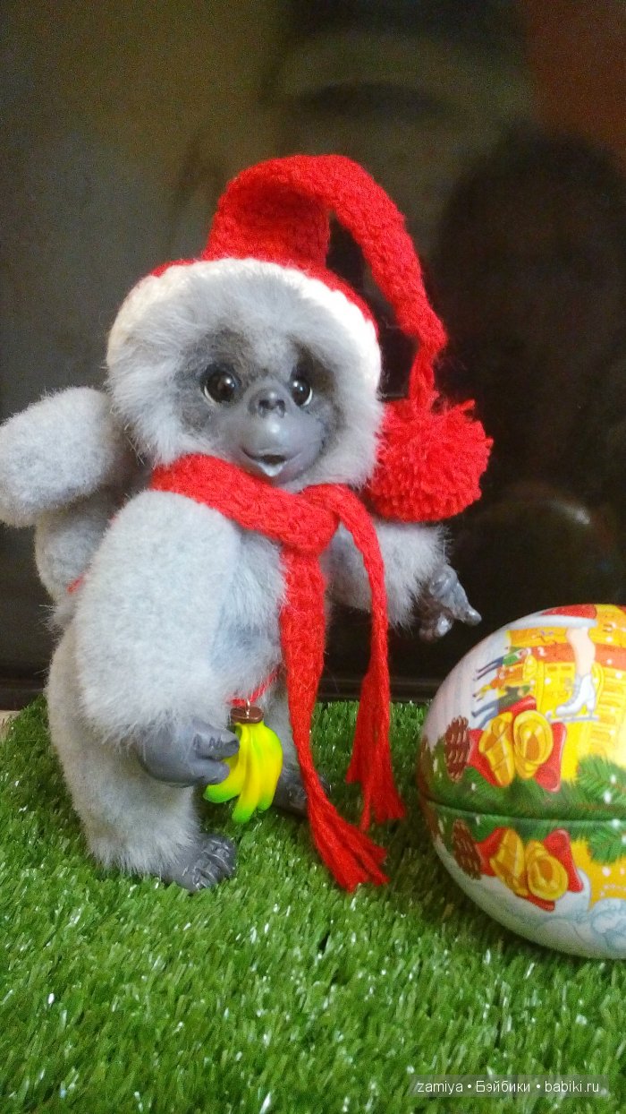 Мими-Помощник Санты моя авторская игрушка ручной работы обезьянка (фото 2)