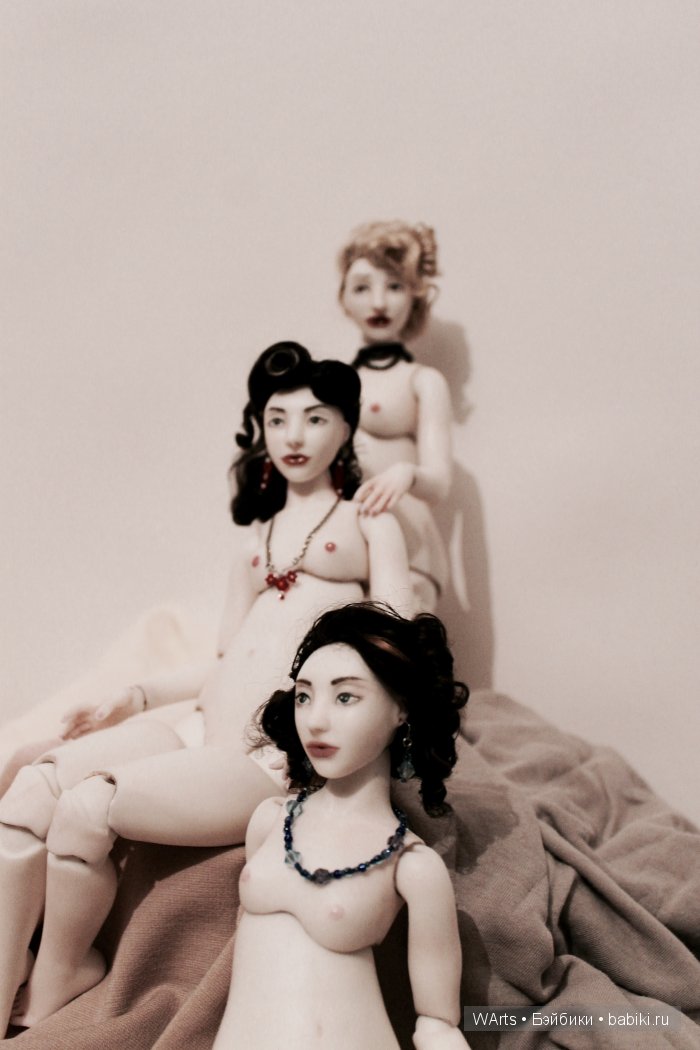 Троица нюд - фарфоровые шарнирные куклы W arts