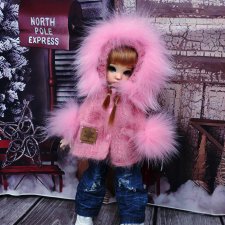 Курточка Розовая с натуральным мехом песца для кукол ростом 23-27 см