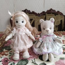 Текстильные куколка и мишка