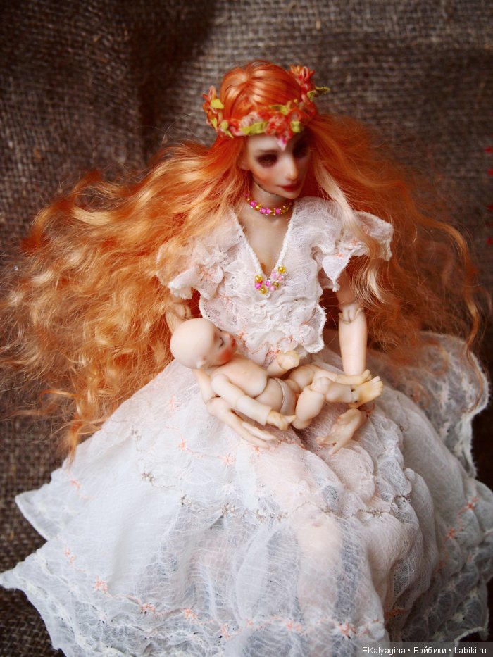 Ева с младенцем. Шарнирные авторские куклы (фото 7)