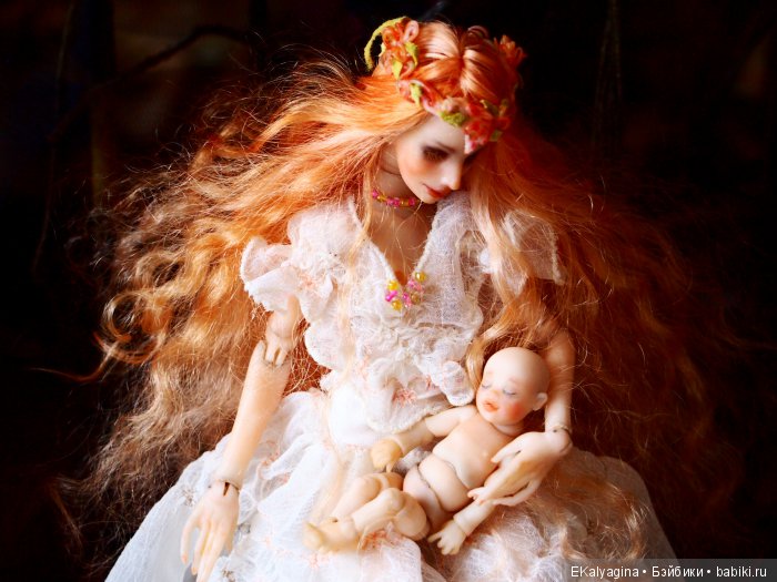Ева с младенцем. Шарнирные авторские куклы (фото 3)