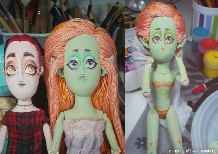 Неформальная Русалка и её рыбий хвост на пуговках. Текстильная авторская шарнирная кукла (фото 5)