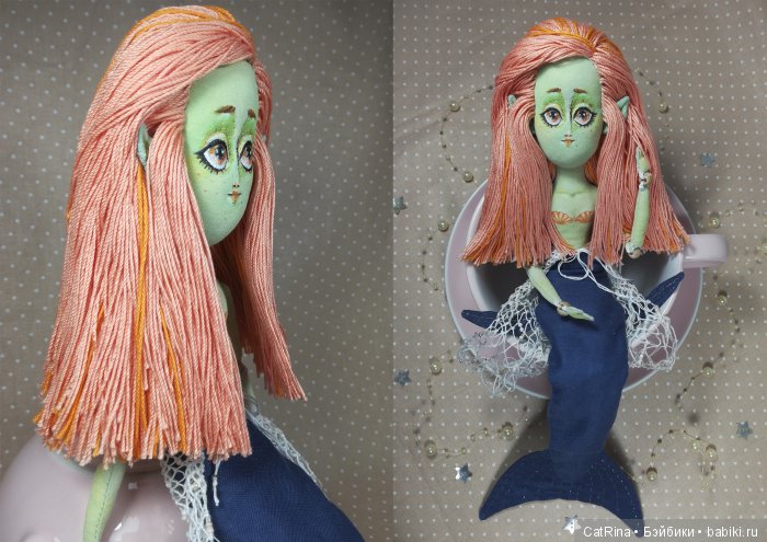 Неформальная Русалка и её рыбий хвост на пуговках. Текстильная авторская шарнирная кукла (фото 9)