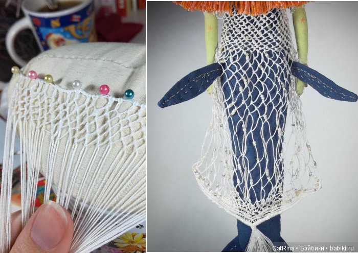 Неформальная Русалка и её рыбий хвост на пуговках. Текстильная авторская шарнирная кукла (фото 8)