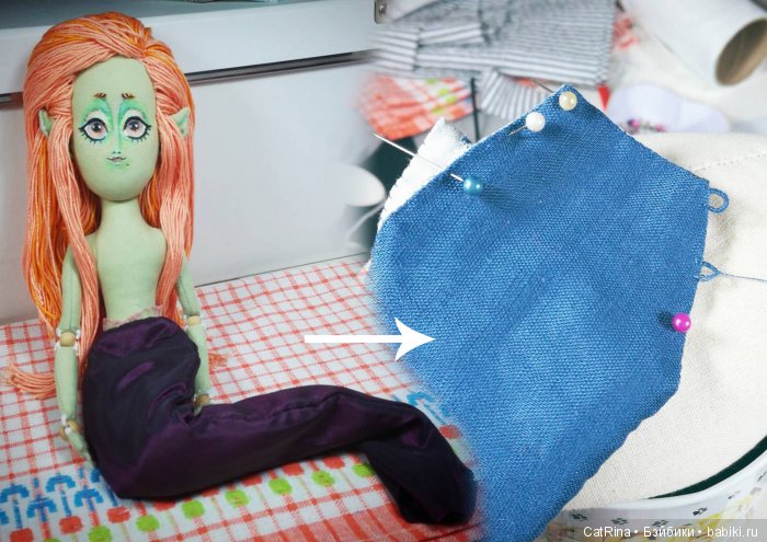 Неформальная Русалка и её рыбий хвост на пуговках. Текстильная авторская шарнирная кукла (фото 6)