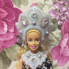 Кокошник и оплечье для кукол Барби и подобных Снегурочка