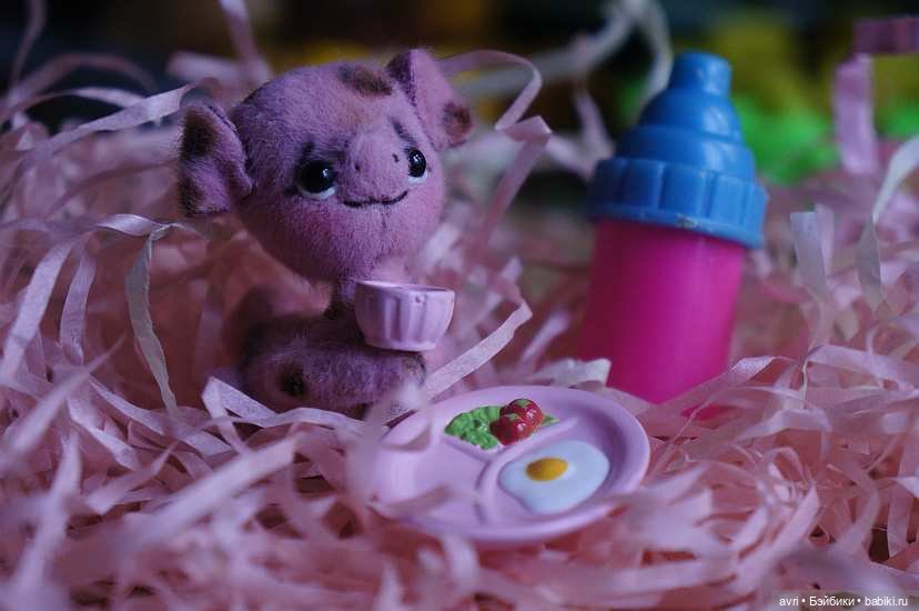 Чудесный мир миниатюрных зверят. Часть 3. Жираф, поросенок и мишка / Авторская игрушка (фото 5)