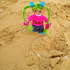 Зеленовласка на прогулке,  плоская винтажная кукла Флетси Идеал, Flatsy