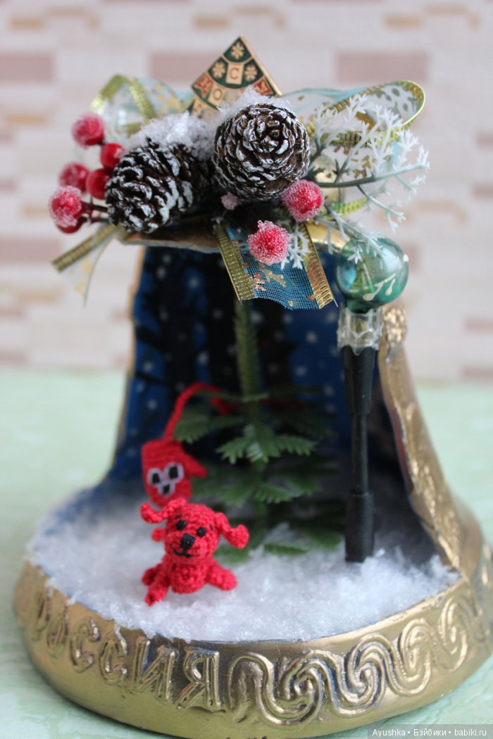 Новогодняя кукольная миниатюра - ночник по мотивам мультфильма СССР "Варежка" (фото 8)