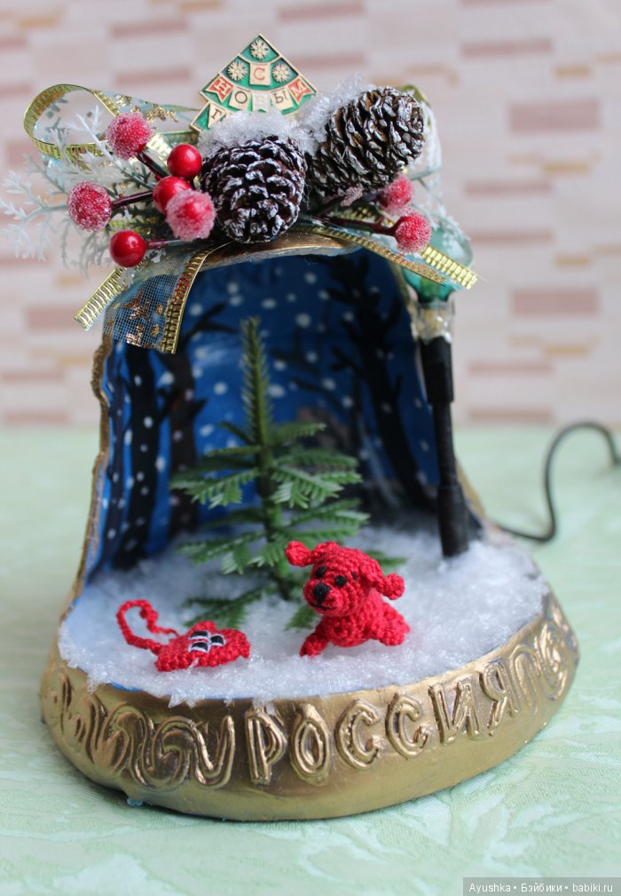 Новогодняя кукольная миниатюра - ночник по мотивам мультфильма СССР "Варежка" (фото 2)