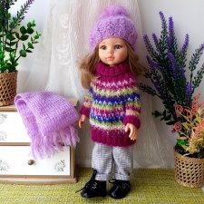 Теплый комплект одежды для куклы Paola Reina Паола Рейна Свитер Шапка Шарф Брюки