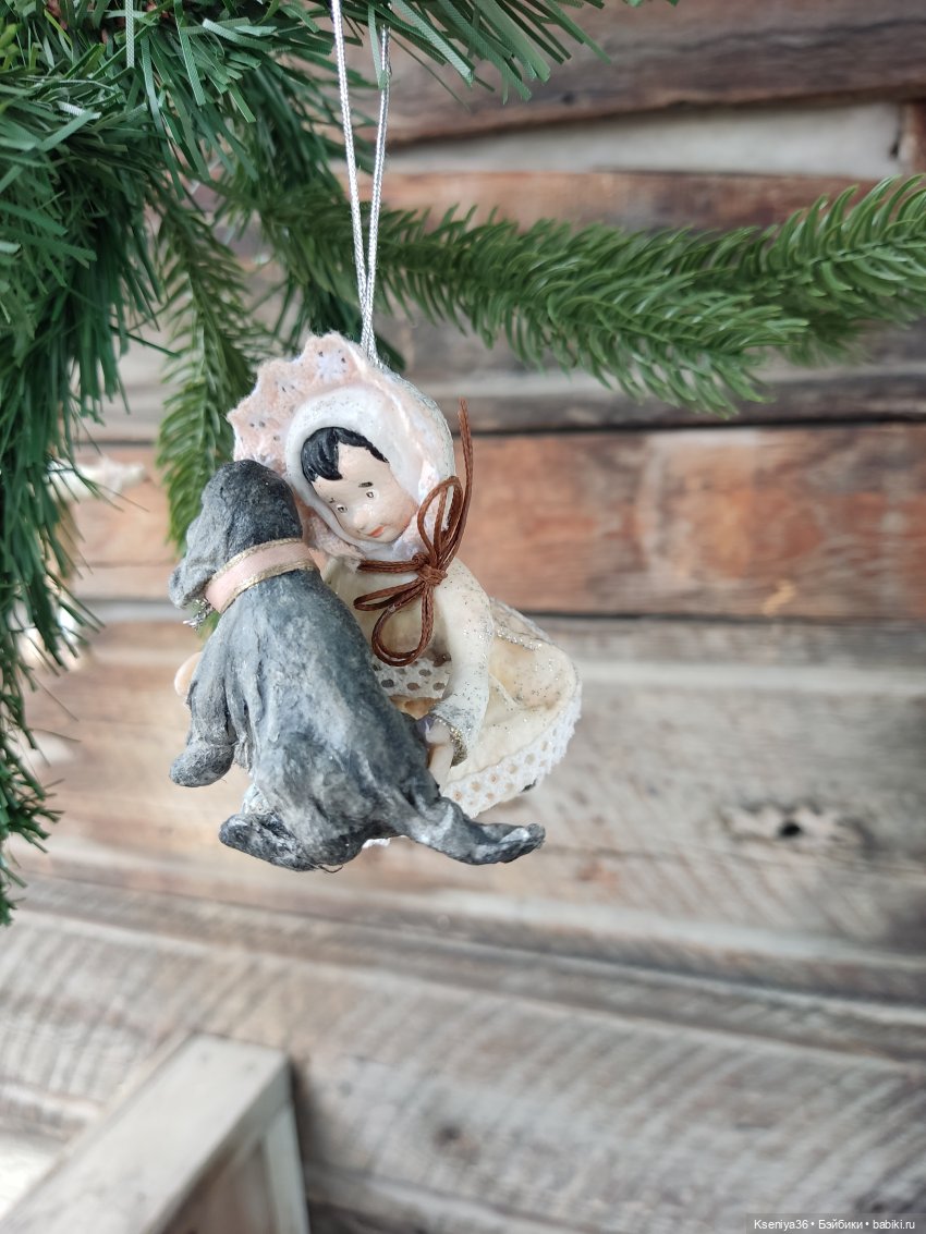 Девочка с собакой - Лёля — Ватные игрушки на елку: ретро (фото 8)
