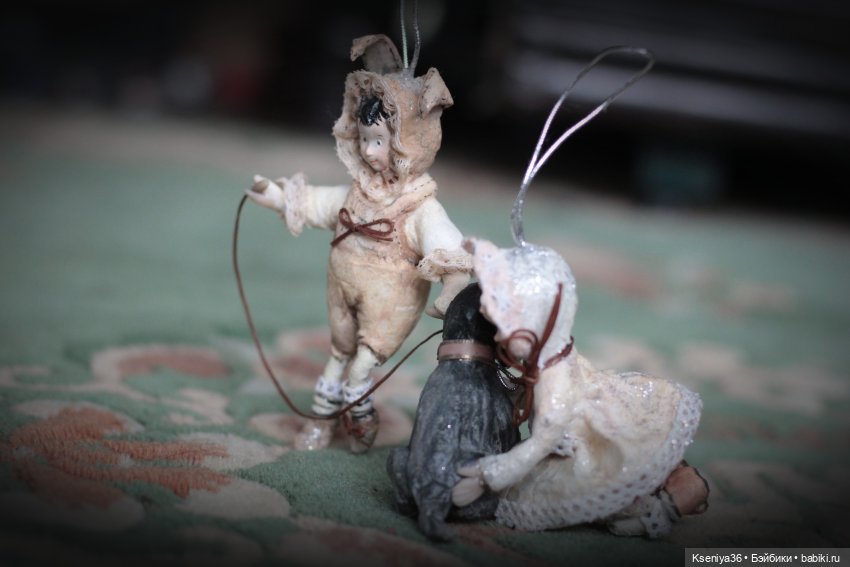 Девочка с собакой - Лёля — Ватные игрушки на елку: ретро (фото 3)