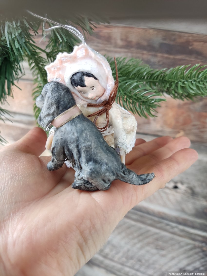 Девочка с собакой - Лёля — Ватные игрушки на елку: ретро (фото 4)
