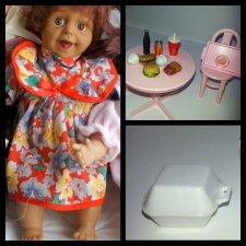 Ищу характерную куклу, еду, контейнер, поднос из набора куклы Sandy и клоун.