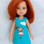 Льняное платье «Летний дождь» с ручной росписью на куклу Paola Reina 32 см