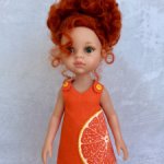 Льняное платье «Апельсиновое настроение» с ручной росписью на куклу Paola Reina 32 см