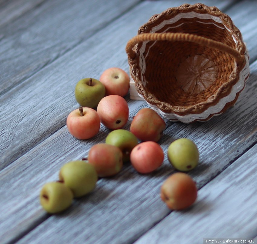"Корзина яблок", кукольная миниатюра (фото 6)