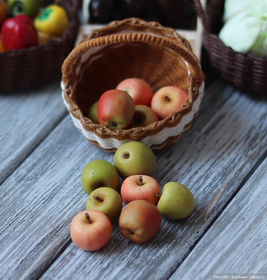 "Корзина яблок", кукольная миниатюра (фото 4)