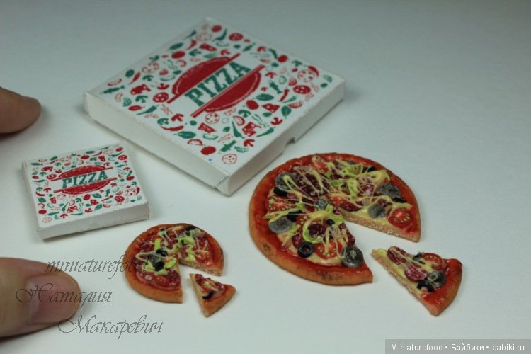 Кулинарная миниатюра «Пицца для кукол в коробке». Масштабы на выбор 1/6 или 1/12 (фото 2)