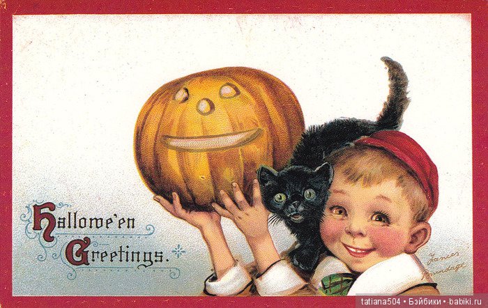 Хэллоуин "halloween" в винтажных открытках