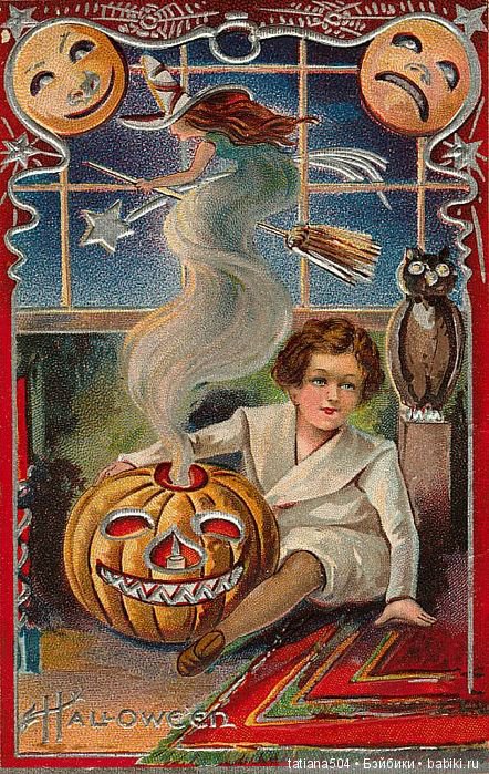 Хэллоуин "halloween" в винтажных открытках