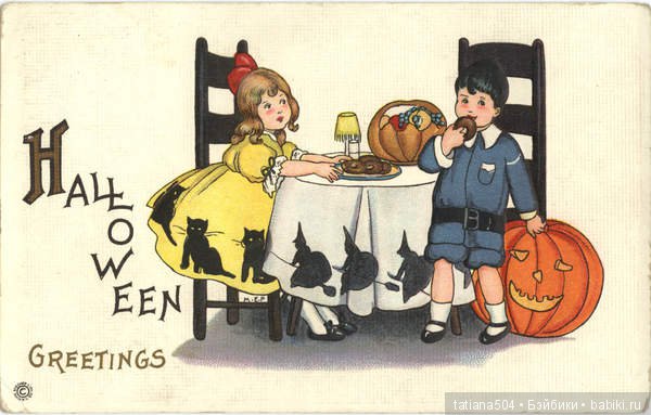 Хэллоуин "halloween" в винтажных открытках