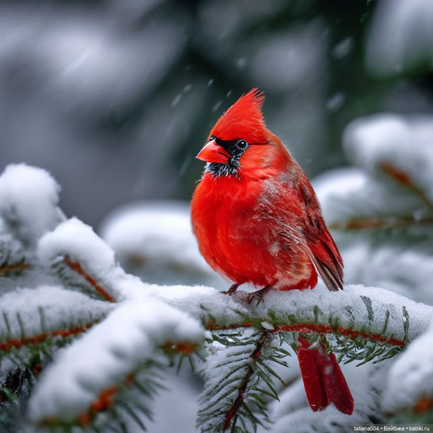 Рождество, красный Кардинал и малышка Петси