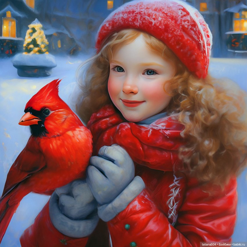 Рождество, красный Кардинал и малышка Петси
