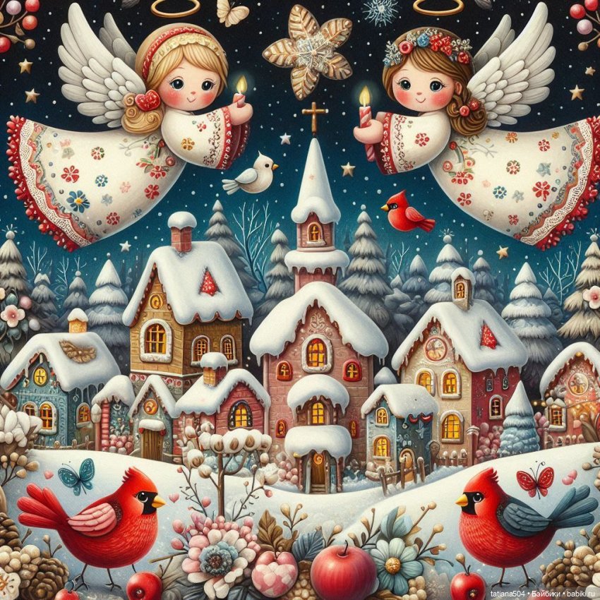 Рождество, красный Кардинал и малышка Петси