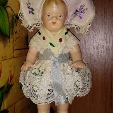 Старинная немецкая кукла. Девочка. Малышка.Рельефные волосы.