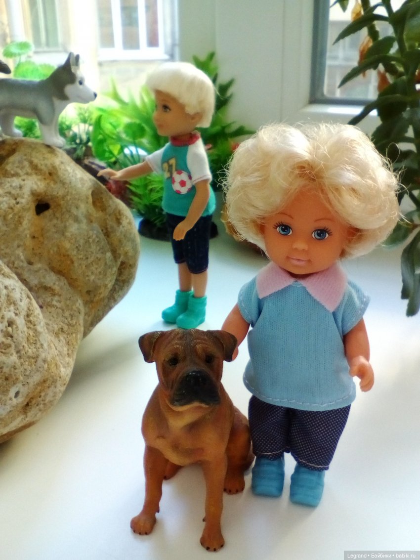 "Мелкие" мальчики: прогулка с собачками