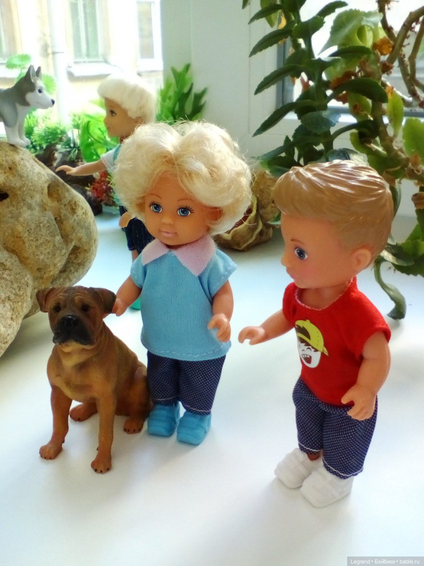 "Мелкие" мальчики: прогулка с собачками