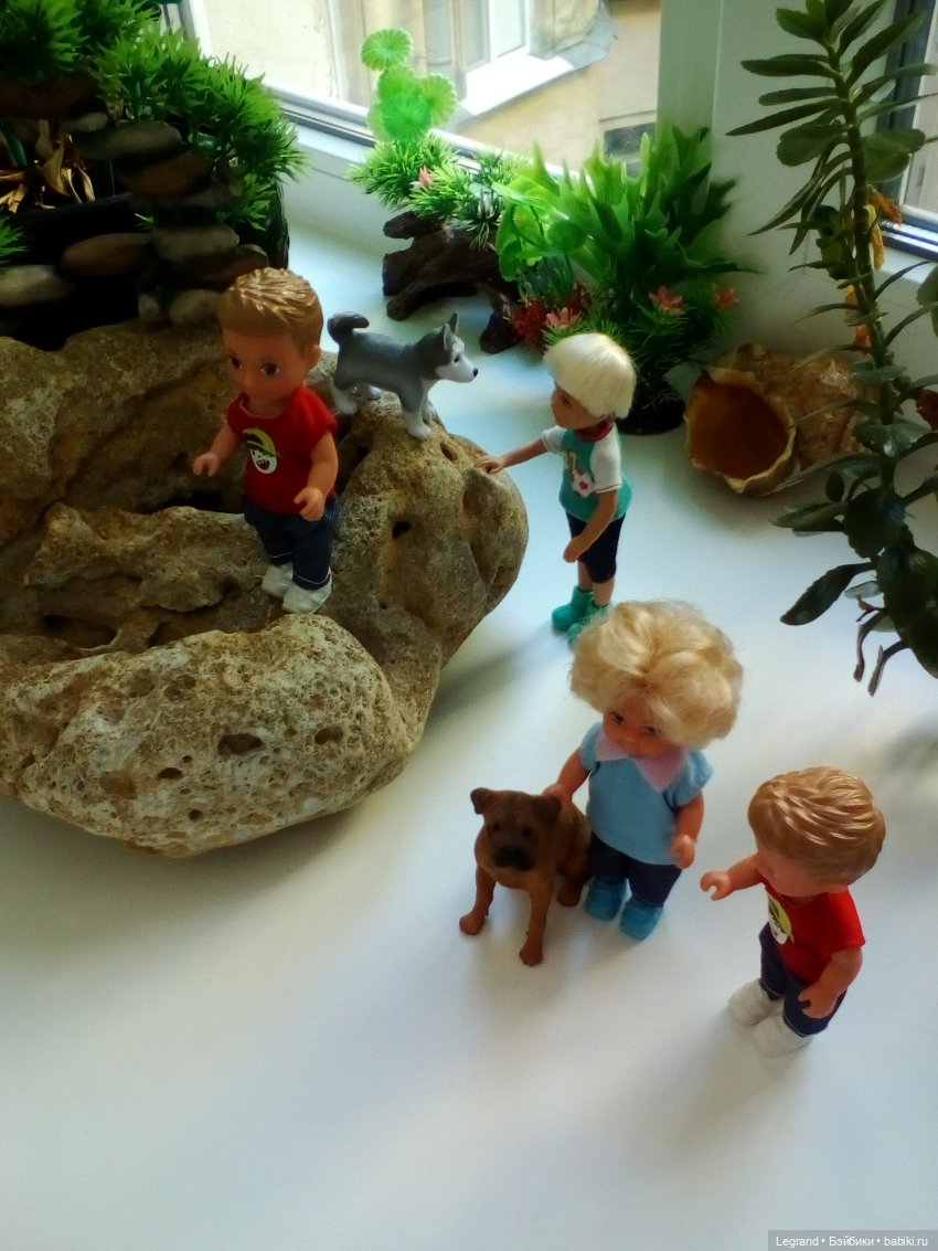 "Мелкие" мальчики: прогулка с собачками