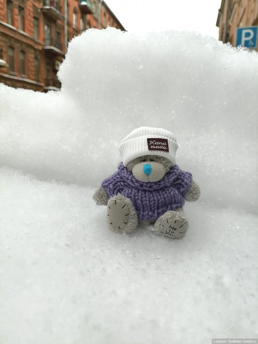 Зимний Санкт-Петербург: медвежонок Барыш на прогулке