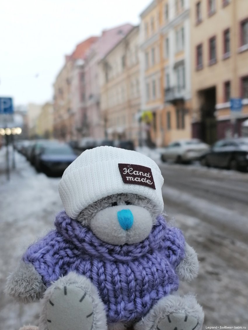 Зимний Санкт-Петербург: медвежонок Барыш на прогулке