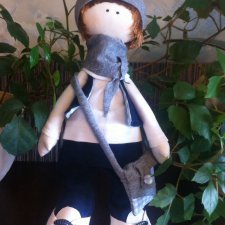 Интерьерная текстильная кукла ручной работы, большеножка Миша