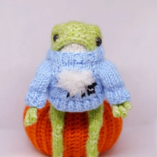 Вязаная лягушка с тыквой