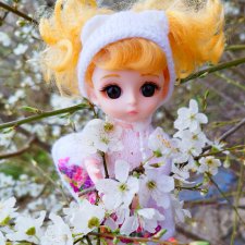 Тея в цветущем саду