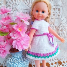 Платье крючком  "Тюльпанчики" для минипаолочки 21 см