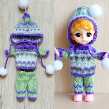 Костюмчик с жаккардом для шарнирных куколок ростом 15-16 см: баболей, Пукифи, Лати