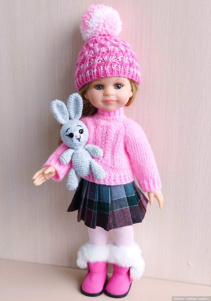 вязаная авторская игрушка, зайка вязаный для кукол, игрушка для кукол паола рейна