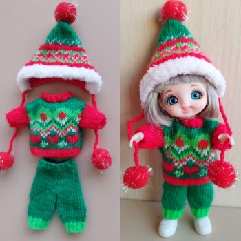 Наряд №2 с новогодним жаккардом для куклы баболи 16 см