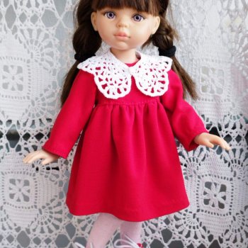 Красное платье в стиле беби-долл с ажурным воротничком для паолочки