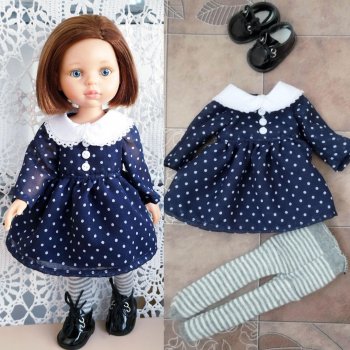 Шифоновое тёмно-синие в белый горох  платье для паолочки