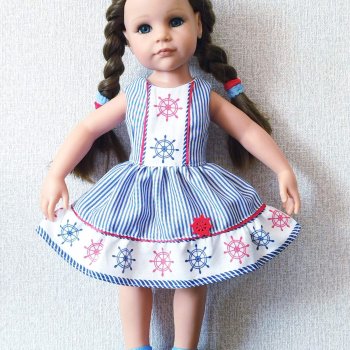 Платье с морскими принтами для куколки готц ростом 48-50 см